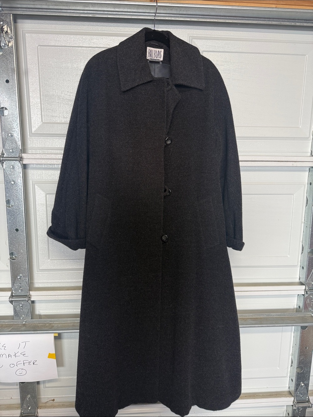 bill blass Black Alpaca/wool Single-Breasted Long Coat